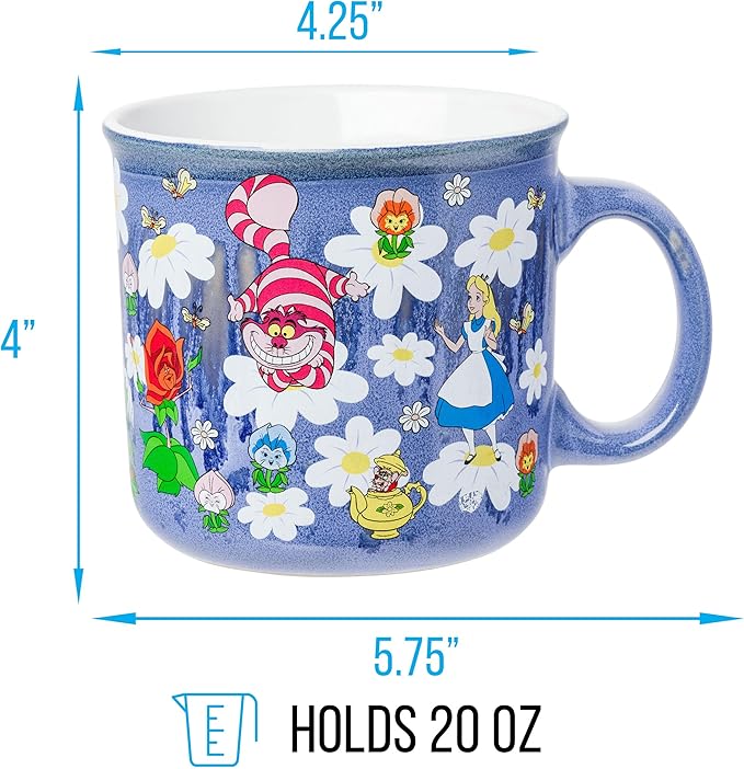 Silver Buffalo Disney Alice in Wonderland Reactive Glaze Ombre Ceramic Camper Mug Featuring Alice, Cheshire Cat, White Rabbit, Dormouse, Dinah, Mad Hare, and Mad Hatter, 20 Ounces