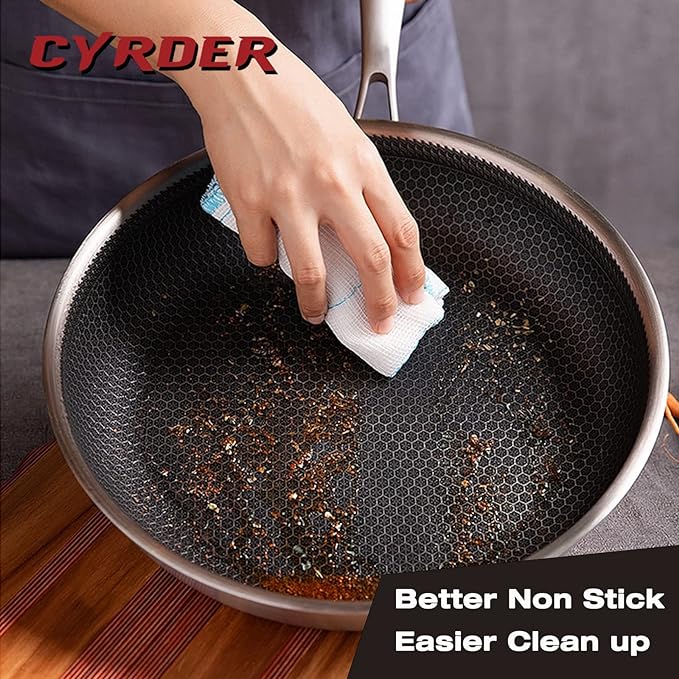 Hybrid Nonstick 14.5Inch Stainless Steel Pan, Large PFOA Free Non-Stick Wok, Dishwasher Oven Safe, Stay Cool Handle Skillet, Works with Induction Cooktop/Ceramic/Gas/Electric Stove