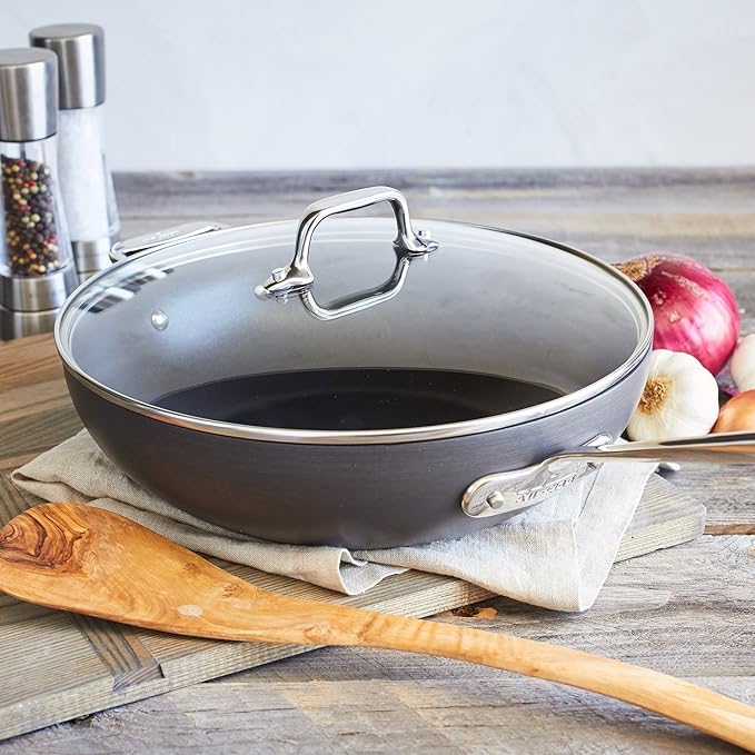 All-Clad HA1 Hard Anodized Nonstick Chef's Pan,12 Inch Induction Oven Broiler Safe 500F, Lid Safe 350F Pots and Pans, Cookware Black