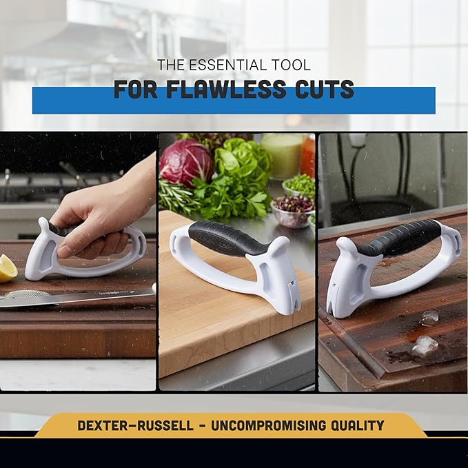 Dexter-Russell EZ Hand-Held Knife Sharpener | Compact White Handle | Tungsten Carbide Precision Sharpening | Easy 3-4 Stroke Use | Made in USA