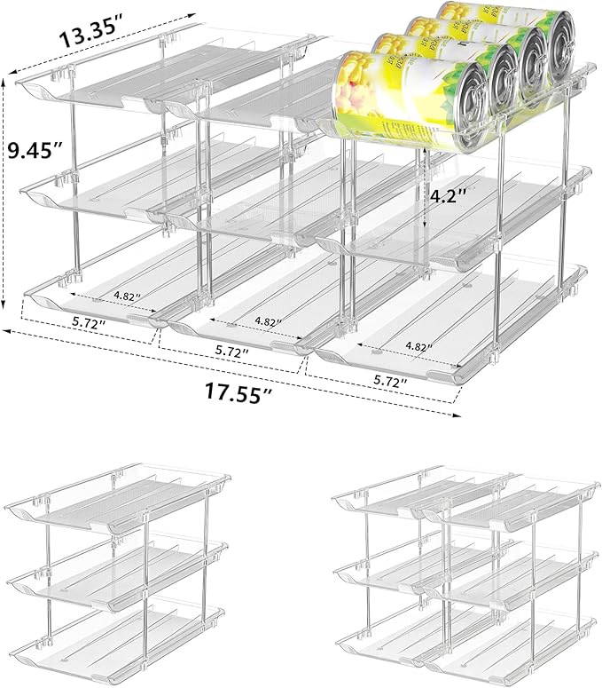 Can Organizer for Pantry Soda Can Organizer Automatic Rolling Food Pantry Storage Rack Can Dispenser for Fridge Holds 36 Cans, Fits 5.8-Inch Soda and Can, Set of 9