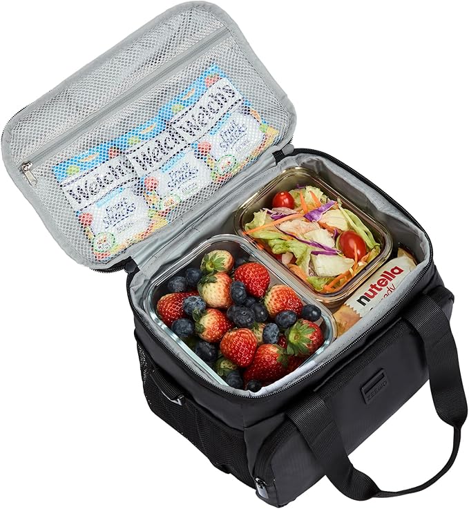 ZEEMO Insulated Lunch Bag for Men Women, Cooler with Adjustable Shoulder Strap, Leakproof Box for Work, Picnic, Medium Size, Black