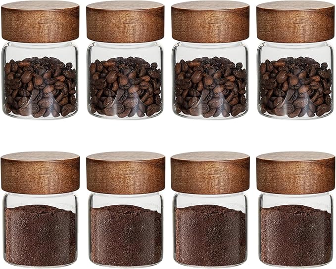 Glass Spice Jars Seasoning Containers Small Glass Jars with Lids Airtight Food Storage Canister for Kitchen Pantry Sugar Tea Coffee Bean Nuts Cookies Herbs Salt (4oz(118ml)*8 pack)
