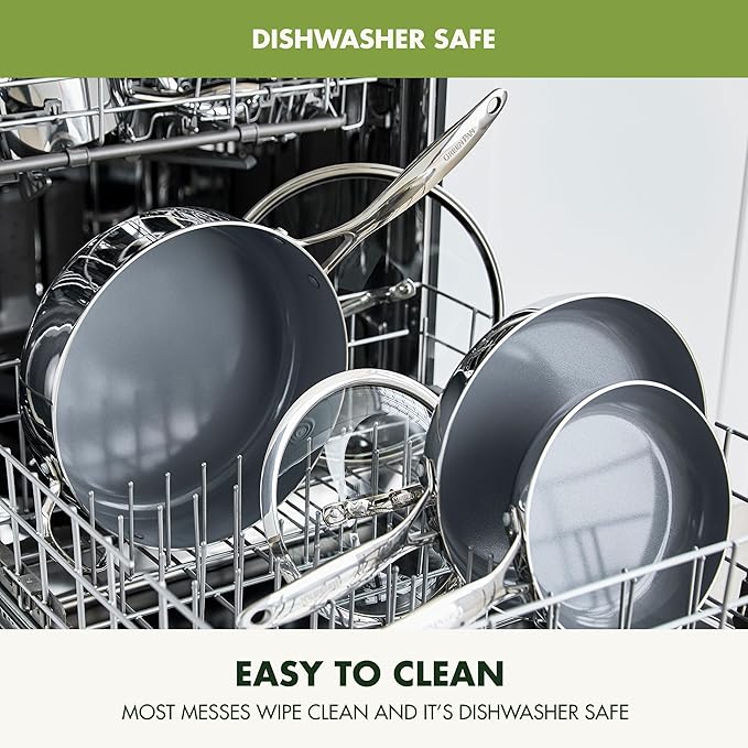 GreenPan Valencia Pro Tri-Ply Stainless Steel 12” Wok with Lid, PFAS-Free Ceramic Nonstick Coating, Induction Ready Cookware, All Cooktops, Dishwasher & Oven Safe to 600F