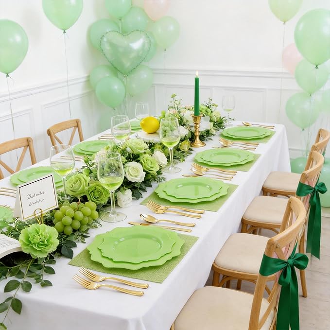 COLOSUS Green Plastic Plates 60Pcs, Light GreenDisposable Party Plates, Heavy Duty 30 Dinner plate 10.5" and 30 Salad/Dessert Plate 8.25" for Easter,Party,Dinner