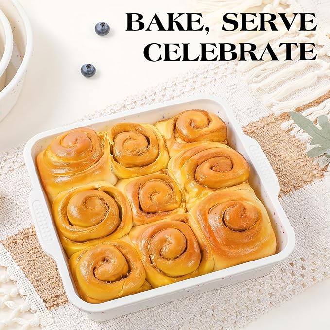 8x8 inch Silicone Square Cake Pan with Metal Reinforced Frame, Nonstick Brownie Pan for Baking, BPA Free 1 Pc(Cream)