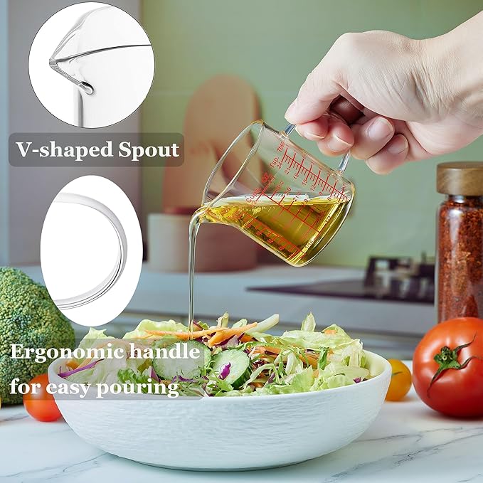 Measure Glass -[Insulated handle | V-Shaped Spout]-Made of High Borosilicate Glass Measuring for Kitchen or Restaurant, Easy to Read, 120 ML (4 Oz)