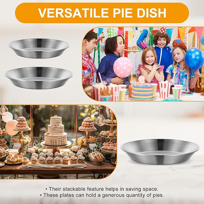 Tobeelec 3 Pcs Stainless Steel Pie Pan Set, Pizza Pan Deep Pie Dish Pie Plate Baking Tray Dishes for Pizza Baking Serving Oven Grill, 3 Sizes