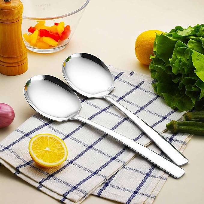 Extra Large Serving Spoons Set 11.7-Inch Serving Slotted Spoon x 2 Serving Spoon x 2, 18/8 Stainless Steel Big Serving Utensil for Buffet, Parties, Catering - Dishwasher Safe(4-Pack, Silver)
