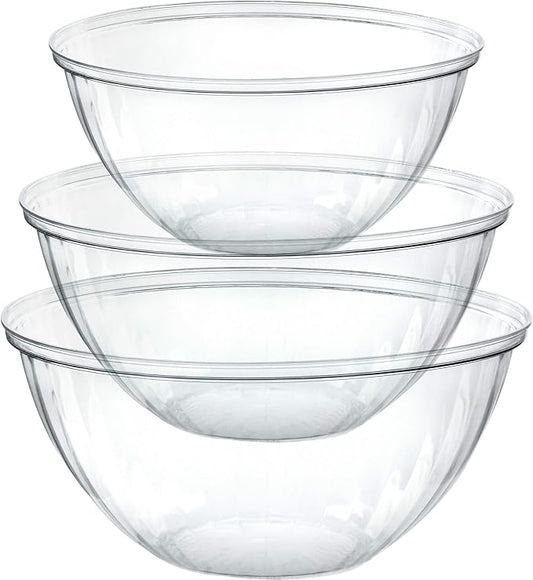 PLASTICPRO Disposable Combo Set of Salad Bowl Includes 4, 48 Ounce 4, 96 oz 4, 150 Ounce Round Crystal Clear Plastic Serving Bowl