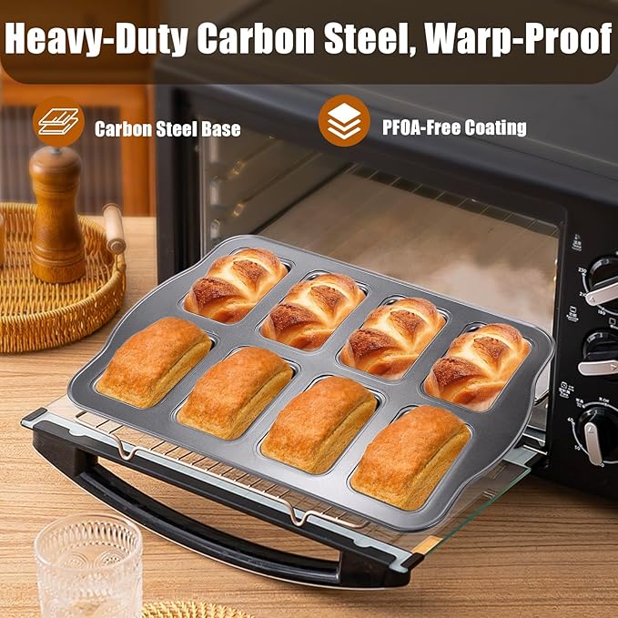 Carbon Steel Mini Loaf Pans 2 Pack, 8x2 Non-Stick Square Small Cornbread Loaf Pan for Baking Bread Banana & Brownies
