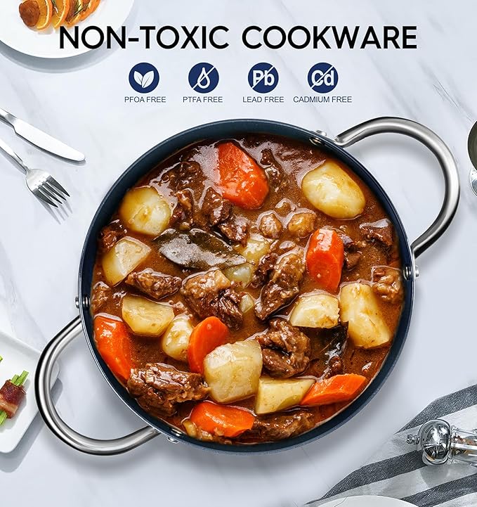 MICHELANGELO 10 Quart Stock Pot with Lid, Non Toxic Cooking Pot, Ceramic Soup Pots with Lid, Non Stick Pot with Stainless Steel Handle, Induction Compatible