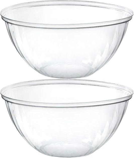 PLASTICPRO Disposable Round Crystal Clear Serving Bowls, Party Snack or Salad Bowl, Plastic Chip Dish, Candy Dish (4, 48 OUNCE)