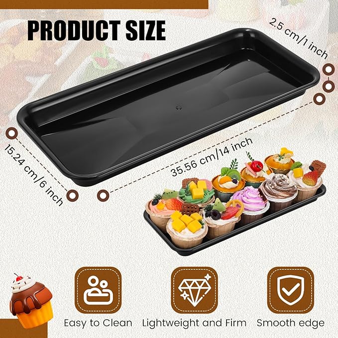 20 Pcs Serving Platters 14 x 6 Inch Rectangle Serving Trays Reusable Food Tray Dishes Dessert Trays Plastic Plates for Wedding Home Table Thanksgiving Christmas Party(Black)