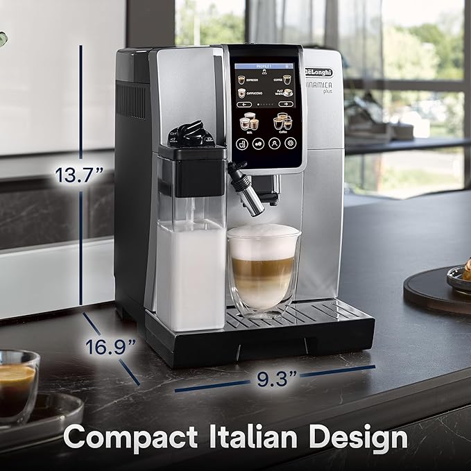 De'Longhi Dinamica Plus Fully Automatic Espresso Machine - Brew Personalized Coffee for up to 4 User Profiles, 24+ Recipes, Built in Grinder & Automatic Milk Steam Wand with 3 Frother Modes