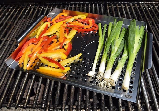 Proud Grill Company Yellowstone BBQ Grill Pan - Stainless Steel Topper, Grilling Tray for Veggies, Seafood & Meat, Outdoor Cooking Pan, Smoker Tray Gifts for Men, Heavy Duty BBQ Accessories - Silver