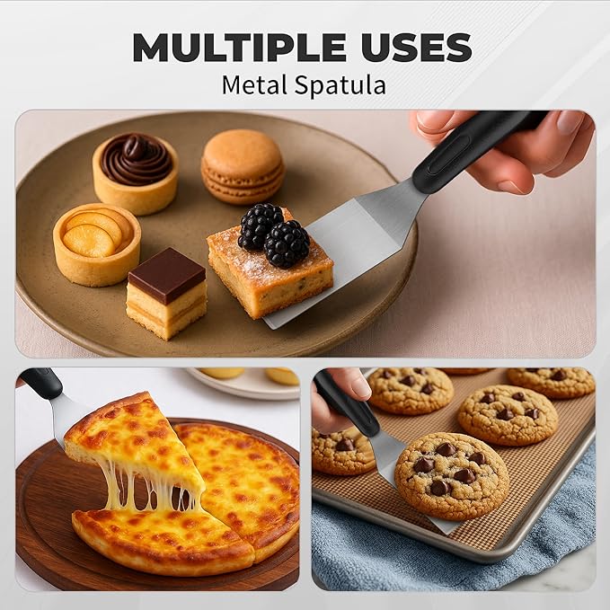 2Pcs Stainless Steel Spatula Set,Mini Serving Spatula for Kitchen Use,Metal Spatula for Cooking with Heat Resistant Handle,Metal Spatulas for kitchen use for Pancakes、Lasagna、Brownies (4PCS)