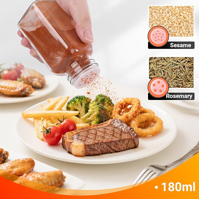 Segarty 6oz Spices Bottle with Stainless Steel Shaker Lids, 3 PCS 180ml Square Spice Containers, Empty Seasoning Organizer for Salt Pepper Sugar Herb Storage, Large Glass Jars with 7 Stickers, 1 Brush