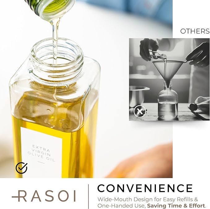 Oil Dispenser Bottle – Set of 2 12oz/350ml Oil and Vinegar Dispenser - Drip-Free Spout Glass Oil Dispenser – Kitchen Oil Dispenser with Automatic Pouring Lid - Olive Oil Bottle for Cooking