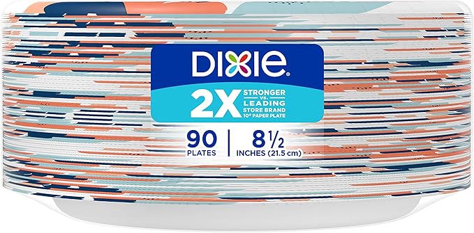 Dixie Medium Paper Plates, 8.5 Inch, 90 Count, 2X Stronger*, Microwave-Safe, Soak-Proof, Cut Resistant, Disposable Plates For Everyday Breakfast, Lunch, & Dinner Meals (Pack of 2)