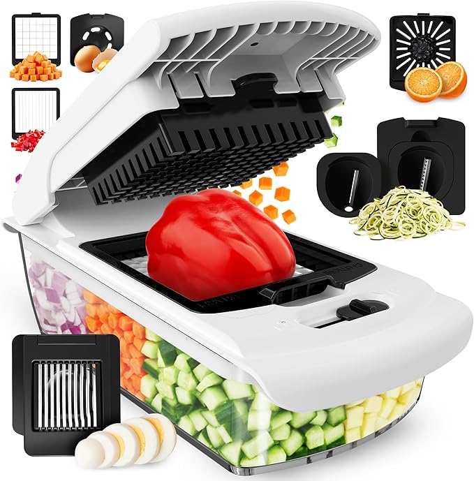 Fullstar Vegetable Chopper & Mandoline Slicer for Kitchen - Food Chopper with Container, Cheese Grater, Home Essentials & Kitchen Gadgets (8 in 1, White)