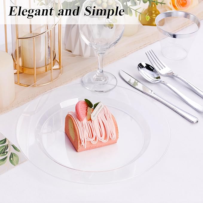 100PCS Clear Plastic Dinner Plates 10inch, Premium Hard Disposable Plates for Party, Wedding