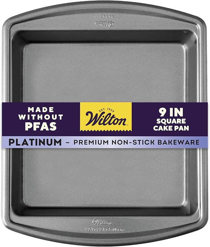 Wilton Platinum Non-Stick 9 x 9 Inch Square Brownie Cake Pan, Cold-Rolled Steel Bakeware, Made without PFAS, Packaging May Vary