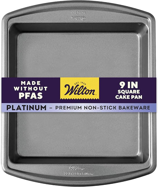 Wilton Platinum Non-Stick 9 x 9 Inch Square Brownie Cake Pan, Cold-Rolled Steel Bakeware, Made without PFAS, Packaging May Vary