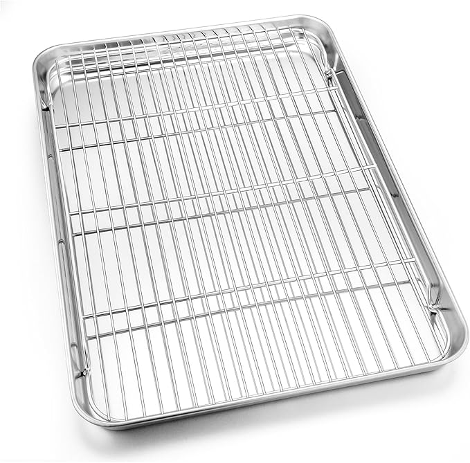 Homikit Baking Sheet with Rack (1 Pan + 1 Rack), 20" x 14" Stainless Steel Large Cookie Sheets for Baking, Big Bacon Baking Tray with Cooling Rack for Roasting Cooking, Nonstick & Dishwasher Safe