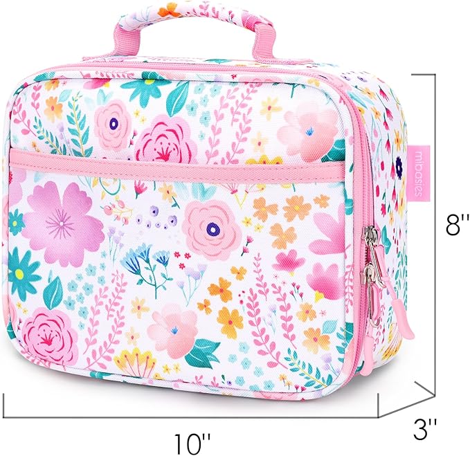 mibasies Kids Lunch Box for Girls Toddler, Insulated and Reusable Lunch Bag for School, Flower Pink