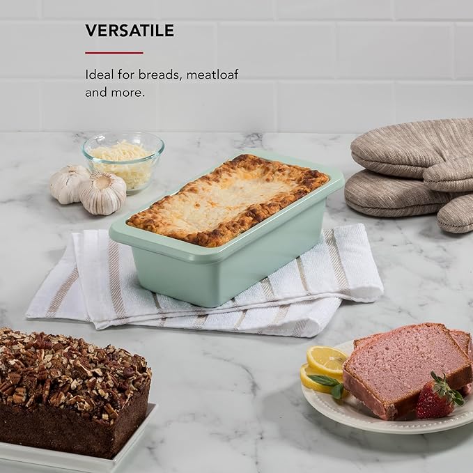 KitchenAid Nonstick Swiss Engineered Aluminized Steel Loaf Pan, Dishwasher Safe, 9 x 5 Inch, Ink Pistachio