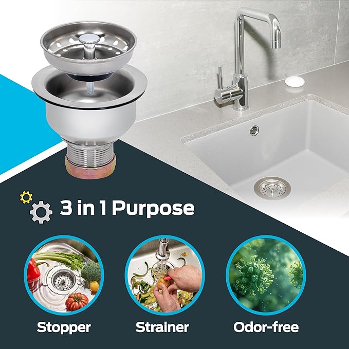 EZ-FLO Double Cup Kitchen Sink Drain Assembly, Sink Strainer fits 3-1/2 inch to 4 inch Opening, 1-7/8 inch Extended Shank, Stainless Steel, 30019