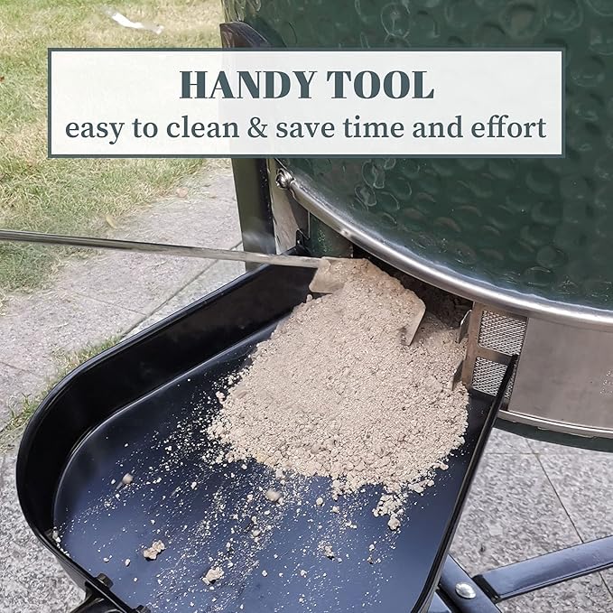 BBQ Ash Tool for Big Green Egg Stainless Steel Ash Poker for Kamado Joe Charcoal Smoker Wood Burning Stove Ash Rake,Ash Tool for Other Charcoal Grills Corner Cleaner Accessories 17.5"