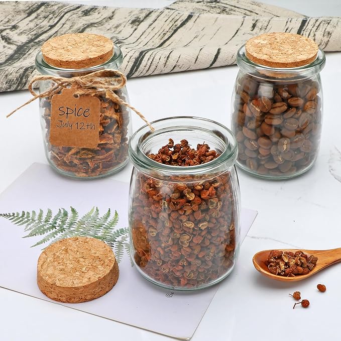 Brajttt Mini Yogurt Jars 20 Pack, 7 oz Glass Favor Jars with Cork Lids, Pudding Containers with Lids, Mason Jar Wedding Favors Honey Pot with Label Tags and String