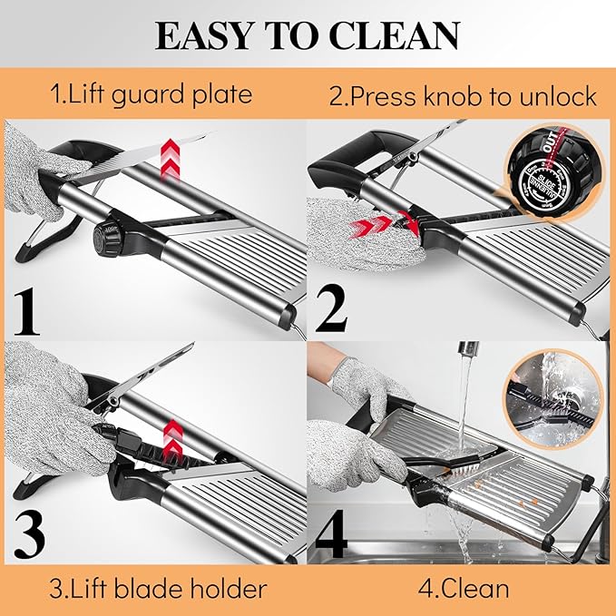 MASTERTOP Adjustable Mandoline Food Slicer,Vegetable Slicer Fruit Cutter,Stainless Steel Kitchen Mandolin,Julienne Slicers for Kitchen Onion Potato, Tomato, Carrot, Vegetable, and Fruit