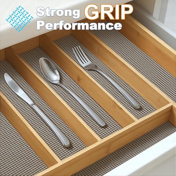 Songrey Non-Adhesive Drawer and Shelf Liner, Non Slip Cabinet Liners, Protect Kitchen Cupboard, Bathroom Drawers, Breathable, Thick Strong Grip mat (17.5IN x 10FT, Dark Gray)