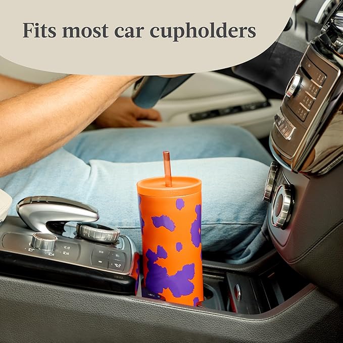Contigo Streeterville 2.0 Stainless Steel Vacuum-Insulated Tumbler w/Straw, Autoclose Technology, Easy Clean Lid & Straw, Leak-proof Drinking, Keeps Drinks Cold for 20 hours, 24oz., Tangerine