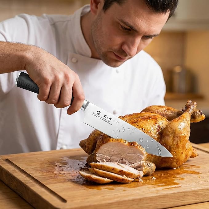 imarku Chef Knife - Pro Kitchen Knife 8 Inch Chef's Knives Japanese SUS440A Stainless Steel Sharp Paring Knife with Ergonomic Handle, Black Handle, Christmas and Thanksgiving Gifts for men and Women