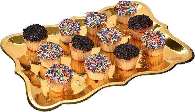 Gift Boutique 10 Gold Rectangle Trays for Dessert Display Table Parties 9" x 13" Disposable Paper Cardboard in Elegant Shape for Platters Cupcake Birthday Parties Dessert Weddings and More Food Safe