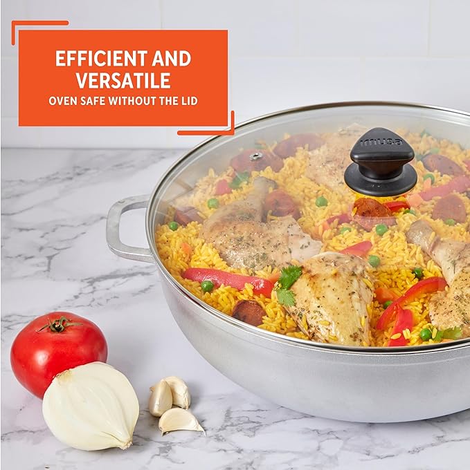 IMUSA Caldero Stock Pot with Glass Lid 11QT, 36cm, Cast Aluminum, Perfect for Serving Big & Medium Groups, Riveted Handles, Made in Colombia, Silver