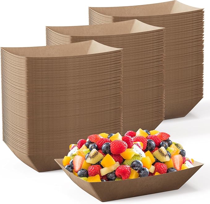 JOLLY CHEF 2lb Paper Food Trays, 1000 Pack Disposable Paper Boat, Serving Boats for Gameday, Food Holder Trays for Snacks French Fries Nachos Hot Dog Tacos BBQ Party