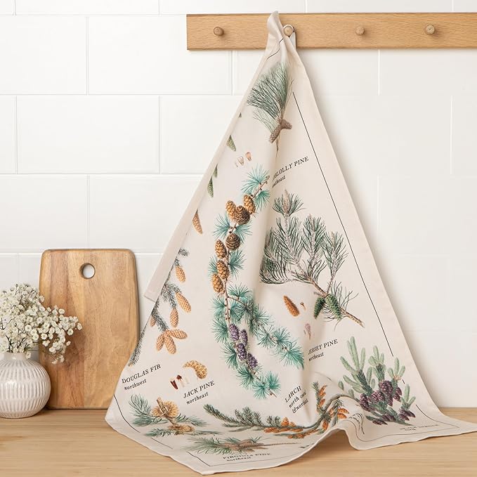 Now Designs by Danica Kitchen Cotton Printed Towel - Pinecones, 18 x 28in, 100% Cotton, Kitchen Use