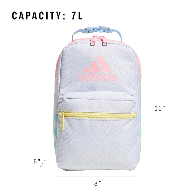 adidas Santiago Lunch Bag Cooler for Women and Men, Insulated Food Container Box with Mesh Pocket, Twill White/Clear Sky Blue/Pink Spark/3.0, One Size