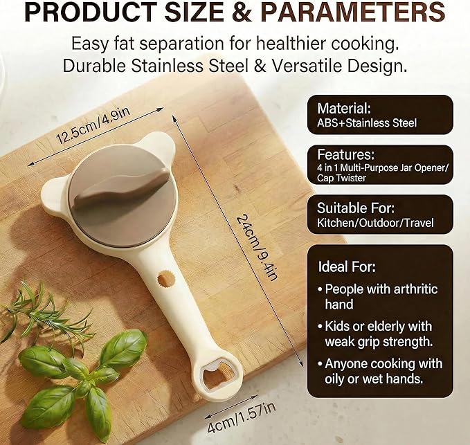 4 in 1 Jar Openers for Seniors – Jar Lid Opener, Cap Crack Opener & Multifunctional Can Opener, Easy Grip Handle for Effortless Opening, Minimize Kitchen Helper