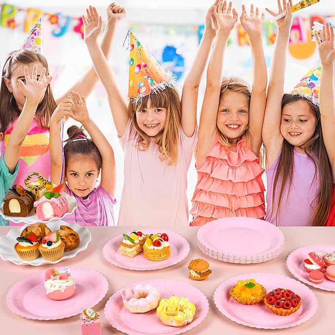 30 Pcs Pink Plates, 9 Inch Pink Scalloped Dessert Plates Disposable Dinner Paper Plates Cake Party Plates for Easter Party, Baby Shower, Wedding, Bridal Shower, Birthday Party, Mother's Day