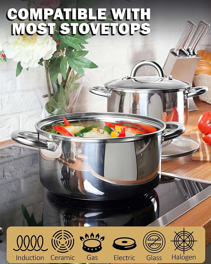 Cook N Home Stockpot with Lid, Basics Stainless Steel Soup Pot, 12-Quart