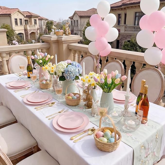 KIRE 60PCS Pink Plastic Plates Disposable - Heavy Duty Pink Plates for Party - Include 30Pieces 10.25inch for Dinner and 30Pieces 7.5inch for Dessert Salad