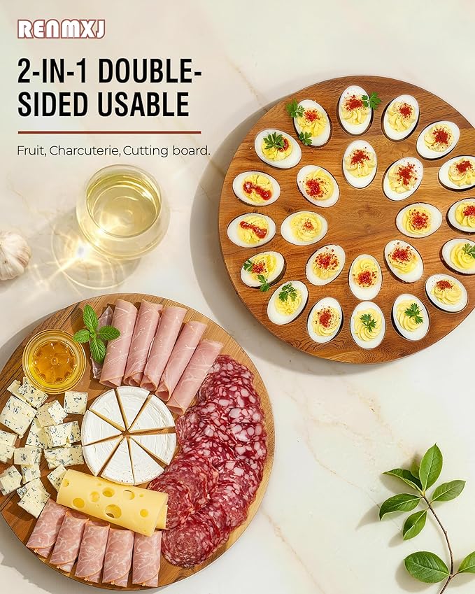 Deviled Egg Containers with Lid, Easter Gifts Set (24 Eggs), 2026 Upgraded Acacia Wooden Deviled Egg Tray Platter for Party and Home Kitchen, The Lid is Dishwasher Safe (Pink)