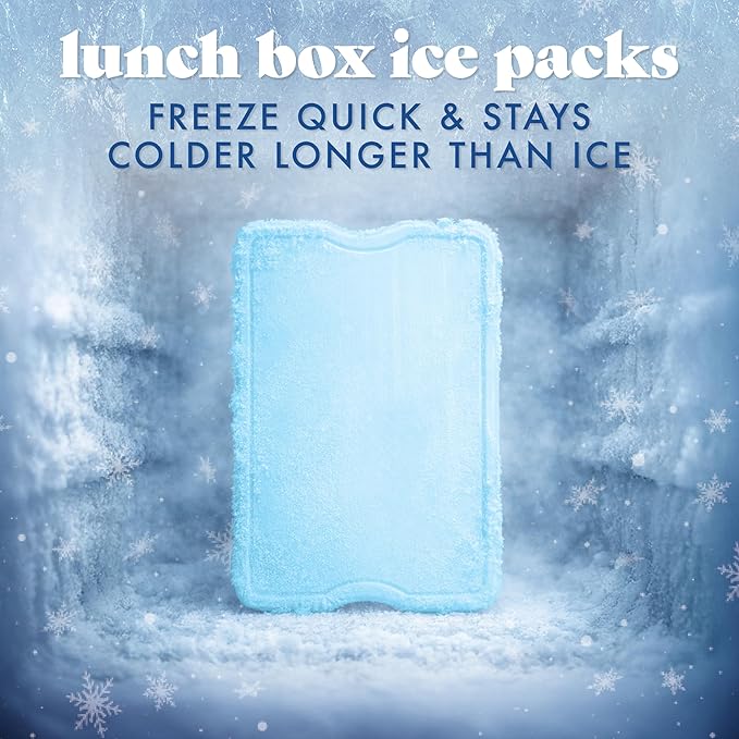 Cool Coolers by Fit & Fresh 4 Pack XL Slim Ice Packs, Quick Freeze Space Saving Reusable Ice Packs for Lunch Boxes or Coolers, Blue, 239ICE, 4 count (Pack of 1)
