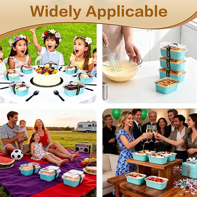 Mini Loaf Pans With Lids And Spoons 50 Pack,5.5 Oz Rectangle Mini Individual Cake Tins Disposable Small Aluminum Foil Baking Pans(50, Wathet)